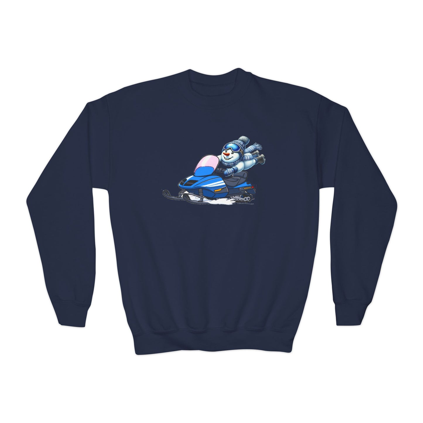 Snowmobile Snowman Youth Crewneck Sweatshirt - Winter Fun