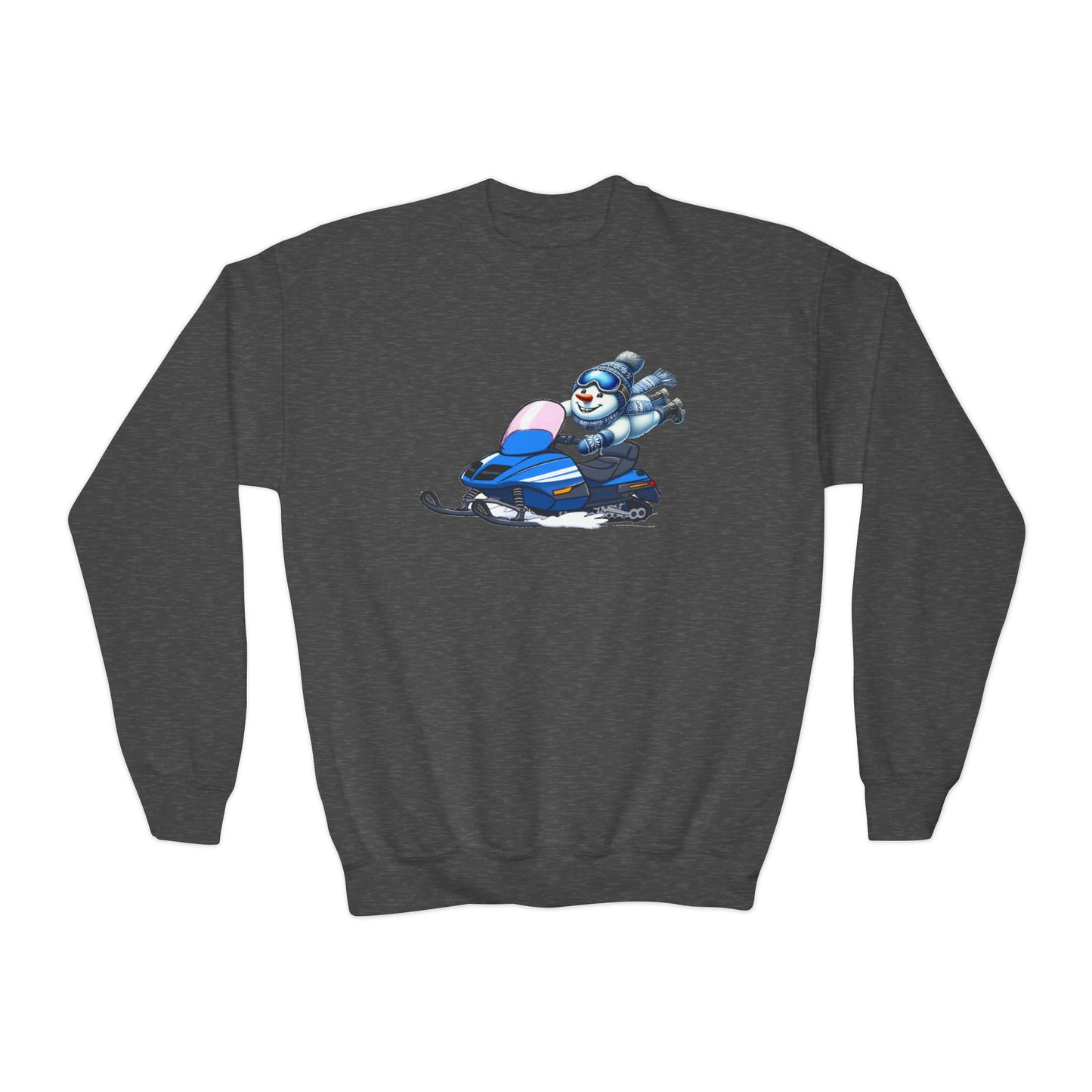 Snowmobile Snowman Youth Crewneck Sweatshirt - Winter Fun