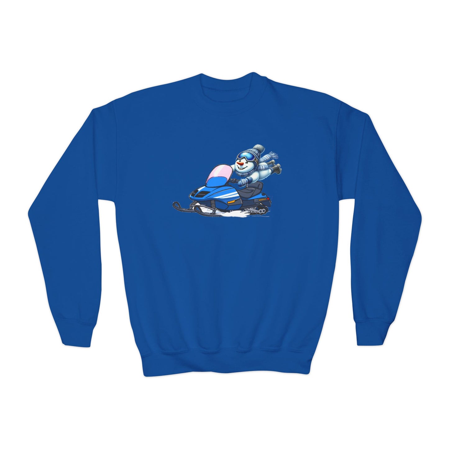 Snowmobile Snowman Youth Crewneck Sweatshirt - Winter Fun