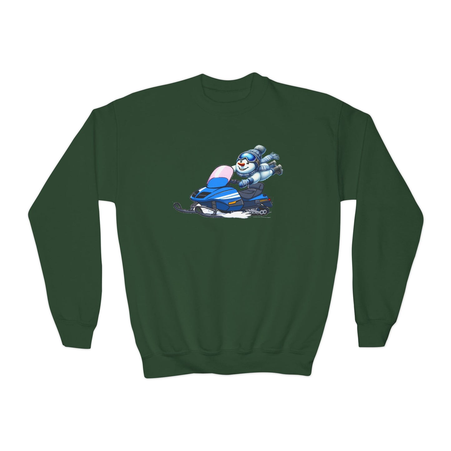 Snowmobile Snowman Youth Crewneck Sweatshirt - Winter Fun