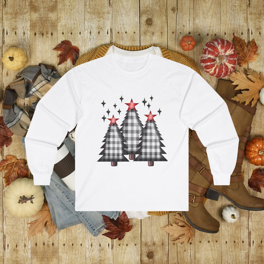 Black and White Buffalo Plaid Unisex Ultra Cotton Long Sleeve Tee