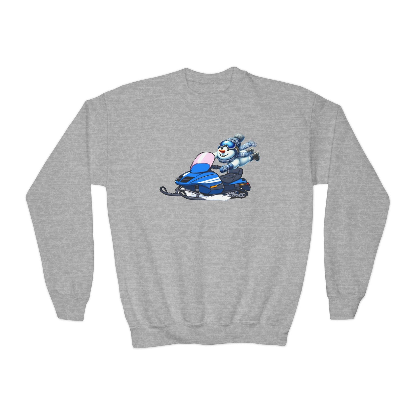 Snowmobile Snowman Youth Crewneck Sweatshirt - Winter Fun