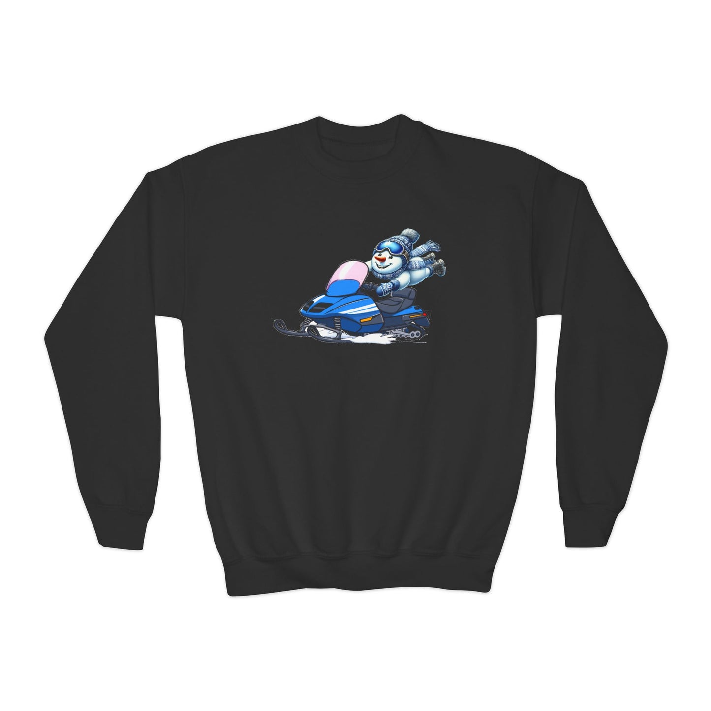 Snowmobile Snowman Youth Crewneck Sweatshirt - Winter Fun