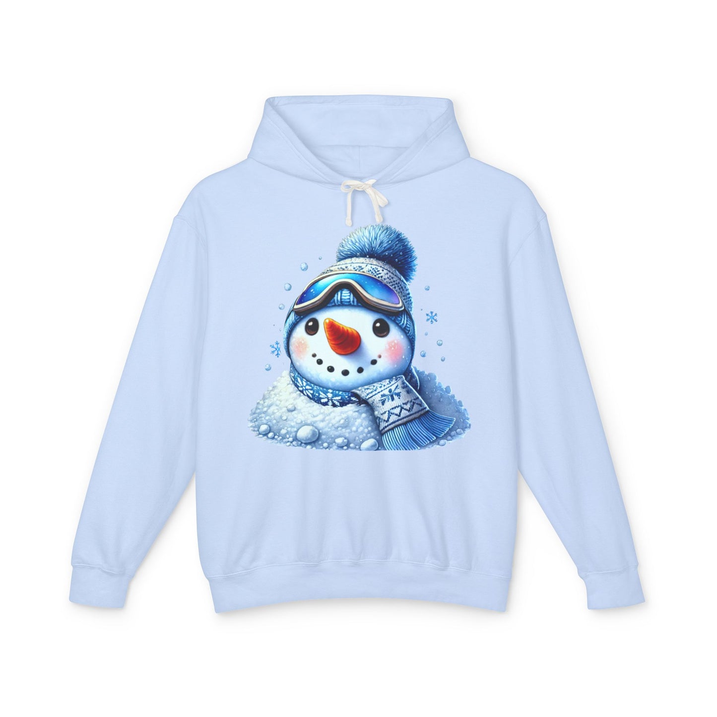 Blue Snowman Lightweight Hoodie – Winter Snow Play Design