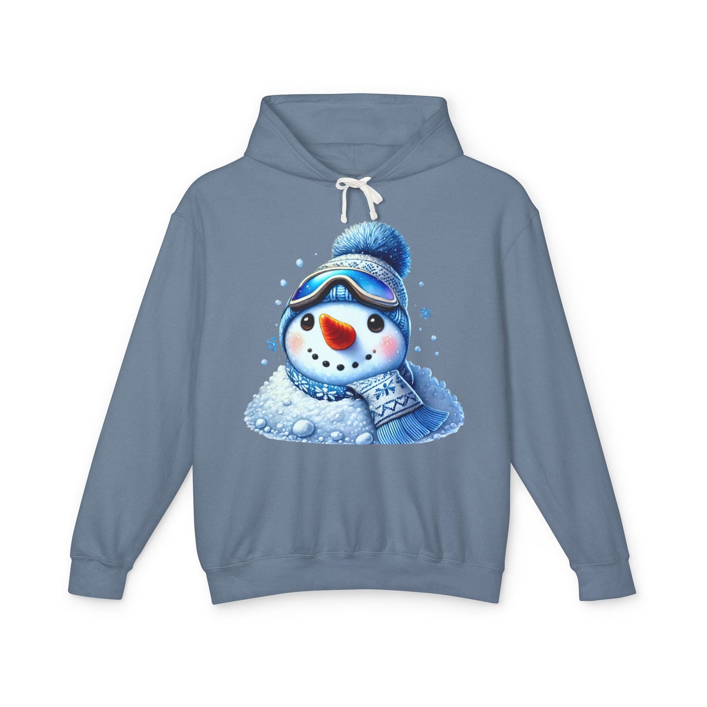 Blue Snowman Lightweight Hoodie – Winter Snow Play Design