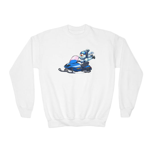 Snowmobile Snowman Youth Crewneck Sweatshirt - Winter Fun