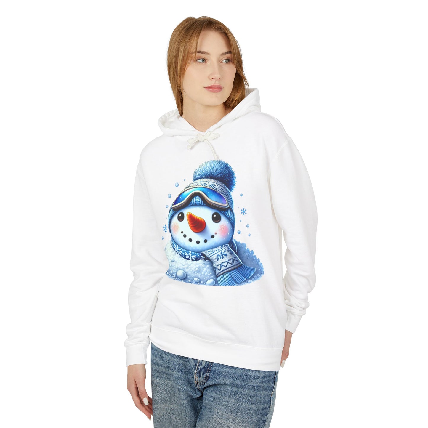 Blue Snowman Lightweight Hoodie – Winter Snow Play Design